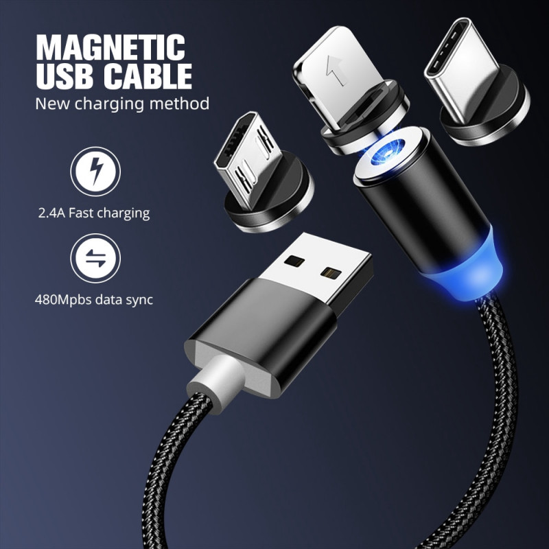 Magnetisk Micro USB lader - 1M Svart Magnetisk Micro USB lader - 1M Svart